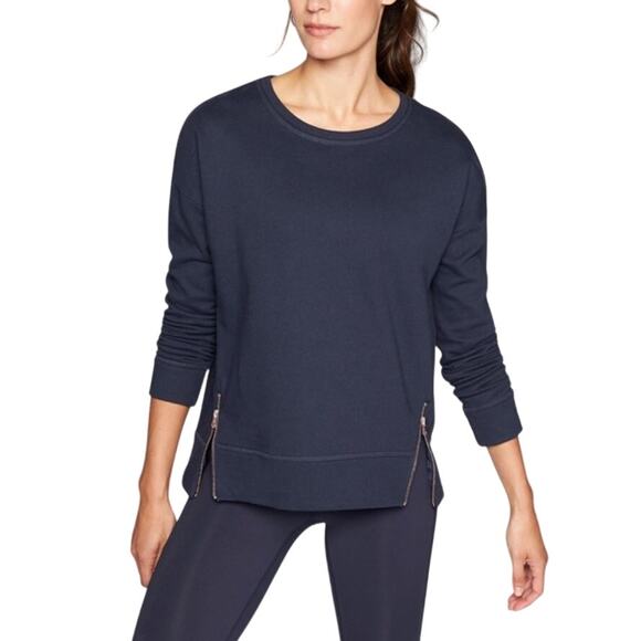 Athleta Long Sleeve Asymmetrical Zip Cityscape Sweatshirt Blue Women's Size XXS - Picture 1 of 10